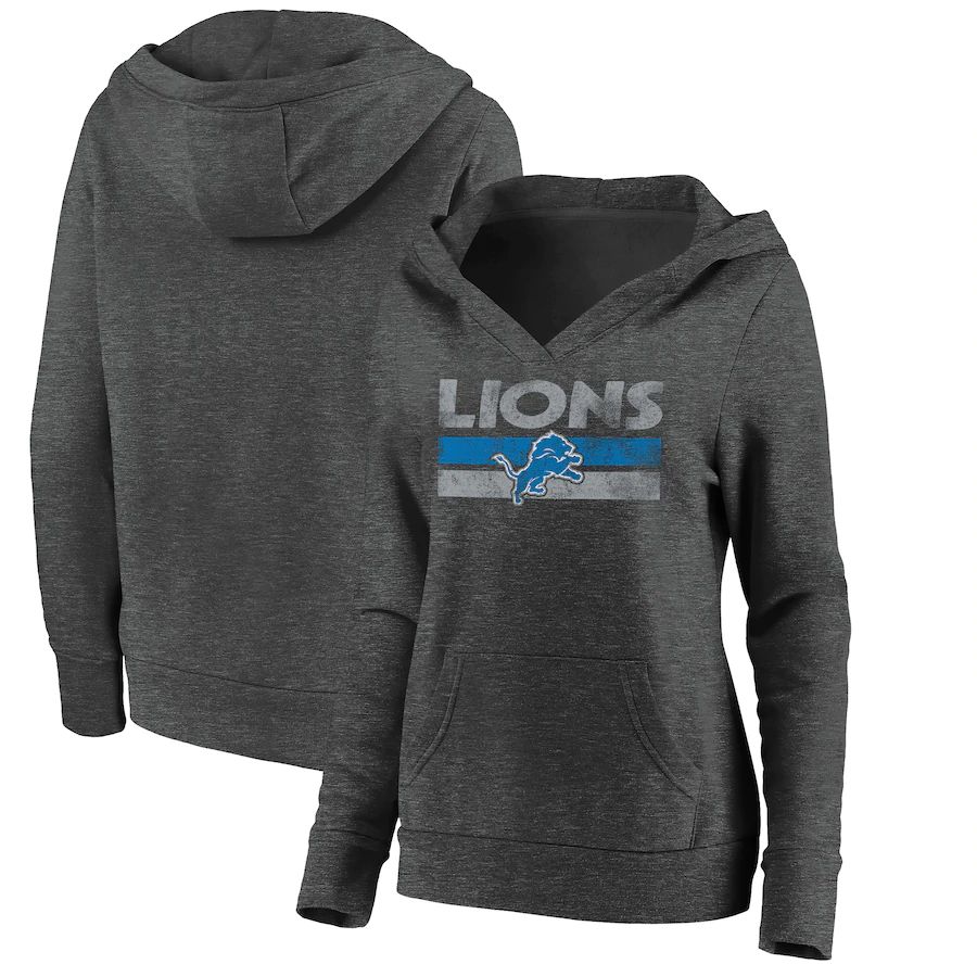 Women Detroit Lions Fanatics Branded Charcoal First String V-Neck Pullover Hoodie